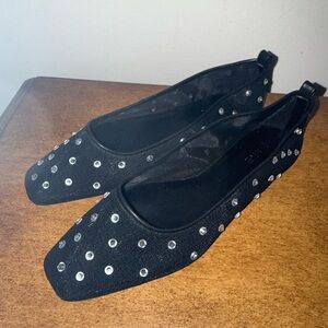 Open Edit Women's Black Lennox Rhinestone Mesh Flats 9